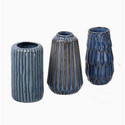 set di 3 vasi in porcellana blu