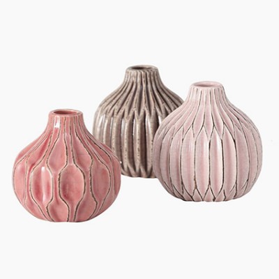 set di 3 vasi rosa in gres