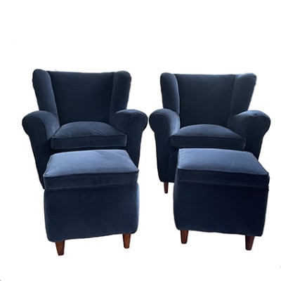 Vintage blue velvet bergere armchair