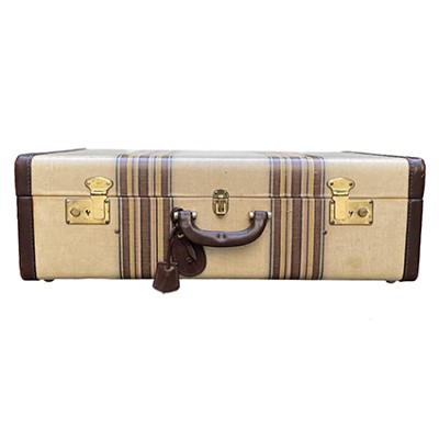 Large vntage suitcase with stripes